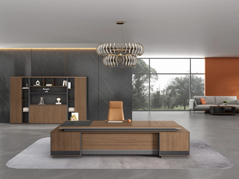 Mesa de escrit&oacute;rio executiva de luxo com arm&aacute;rio lateral | S&eacute;rie TS-B