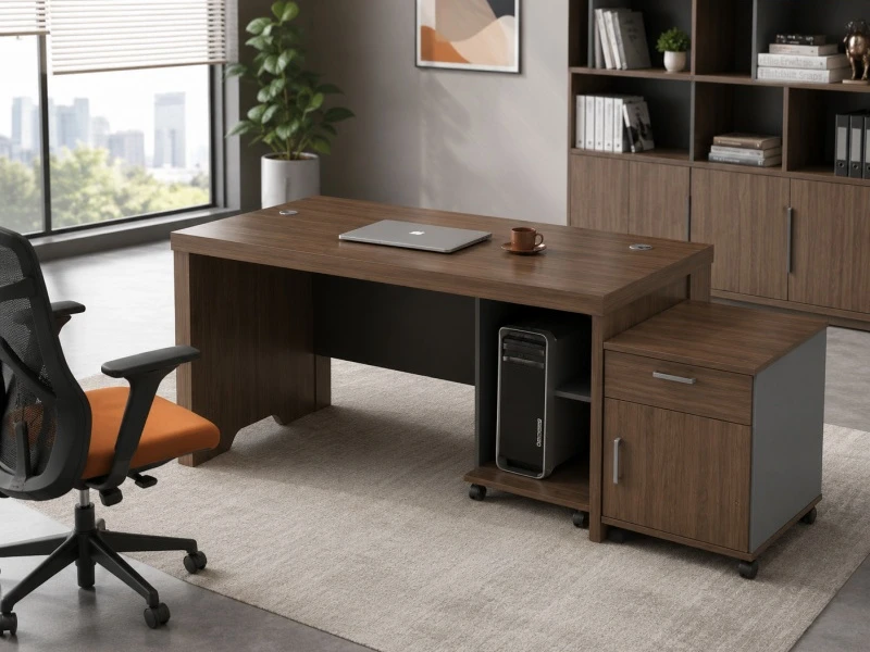 Mesa de escrit&oacute;rio moderna para gerente com gabinete lateral m&oacute;vel - TS-B1608