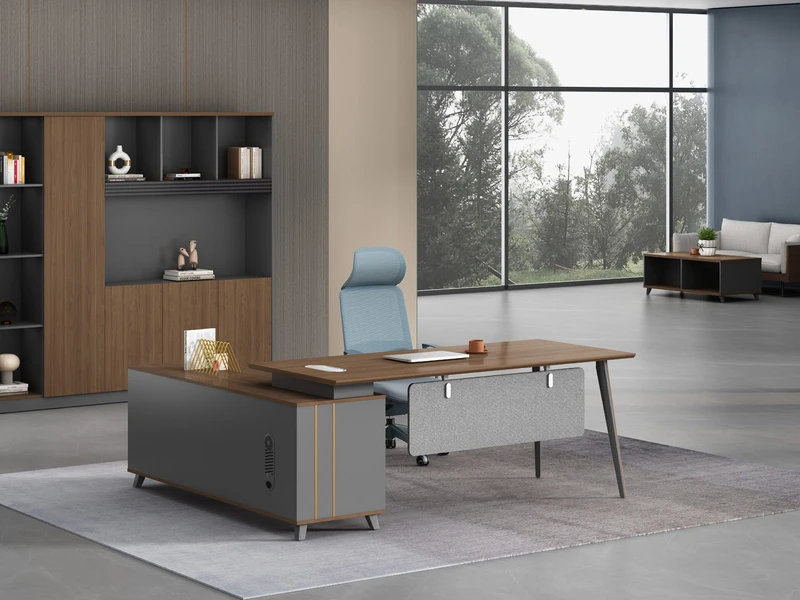 Mesa de escrit&oacute;rio executiva moderna com arm&aacute;rio lateral - LP-B0120
