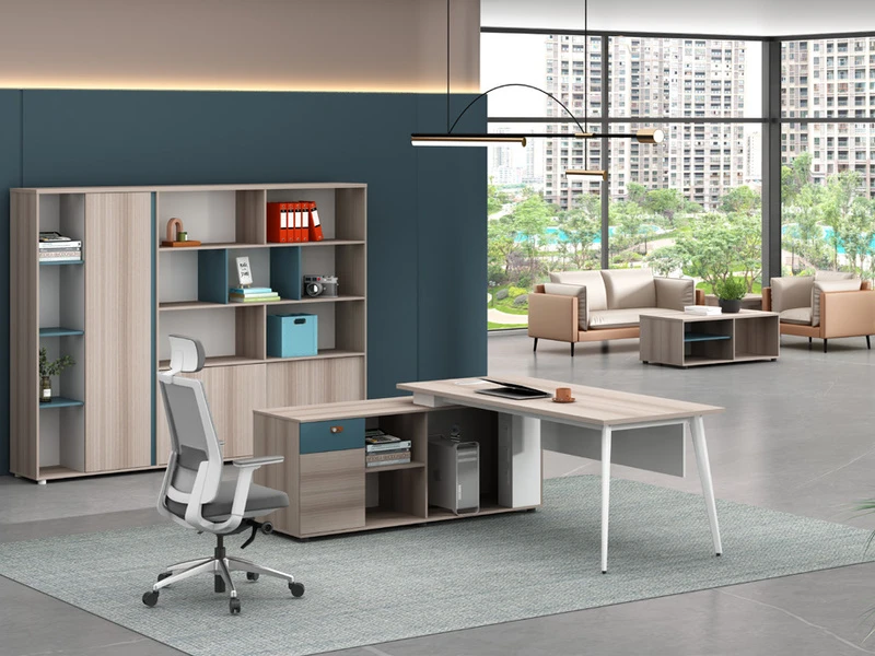 Mesa de escrit&oacute;rio executiva moderna com arm&aacute;rio lateral - LP-B0120