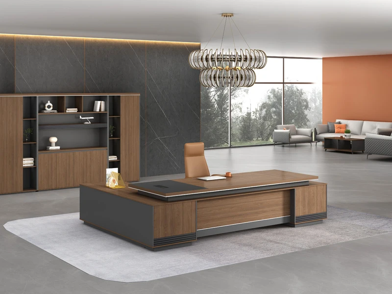 Mesa de escrit&oacute;rio executiva de luxo com arm&aacute;rio lateral | S&eacute;rie TS-B