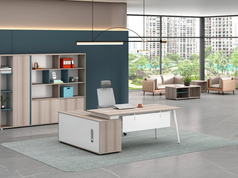 Mesa de escrit&oacute;rio executiva moderna com arm&aacute;rio lateral - LP-B0120