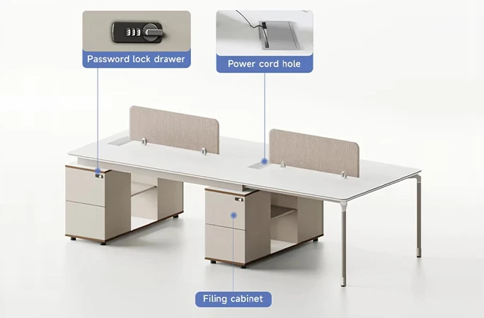 Mesa de trabalho moderna para escrit&oacute;rio executivo com arm&aacute;rio de armazenamento
