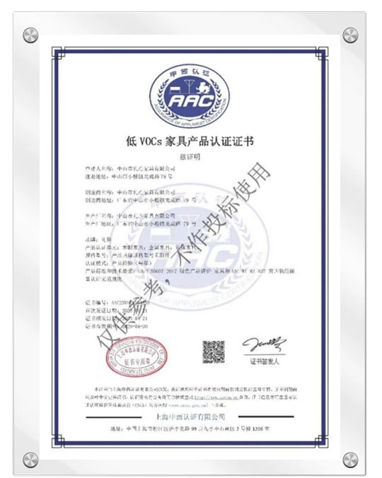 Certificado de VOCs de f&aacute;brica