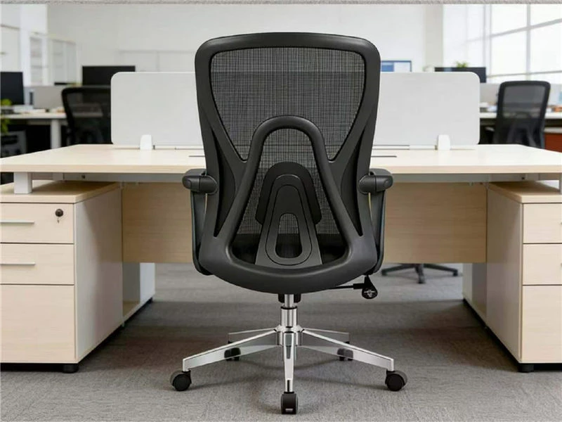 Cadeira de trabalho ergon&ocirc;mica de malha no meio das costas com moldura preta