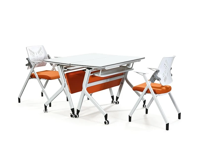 Mesa de treinamento m&oacute;vel flip-top com rodas e painel de mod&eacute;stia