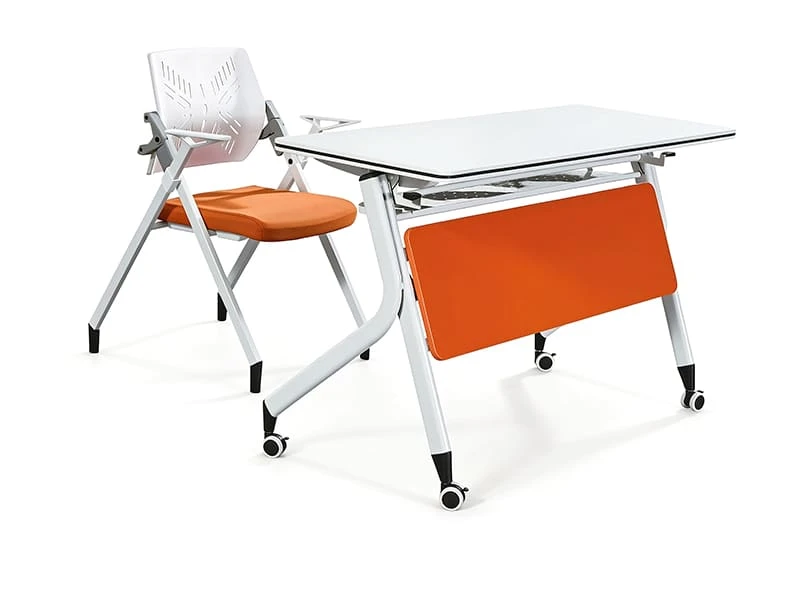 Mesa de treinamento m&oacute;vel flip-top com rodas e painel de mod&eacute;stia