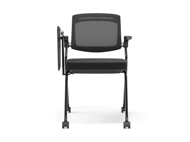 Cadeira de confer&ecirc;ncia empilh&aacute;vel preta / cinza com bra&ccedil;os rebat&iacute;veis