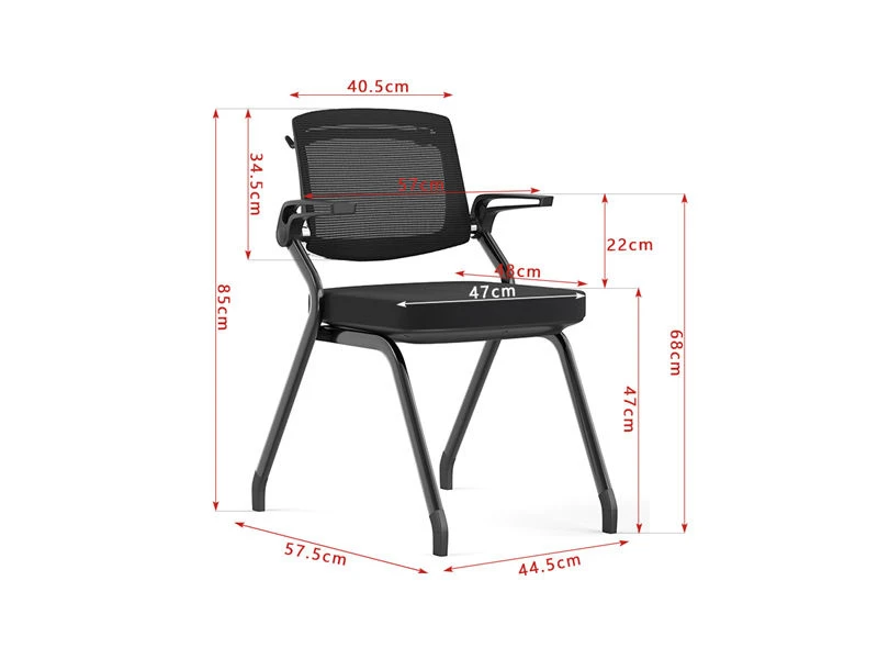 Cadeira de confer&ecirc;ncia empilh&aacute;vel preta / cinza com bra&ccedil;os rebat&iacute;veis
