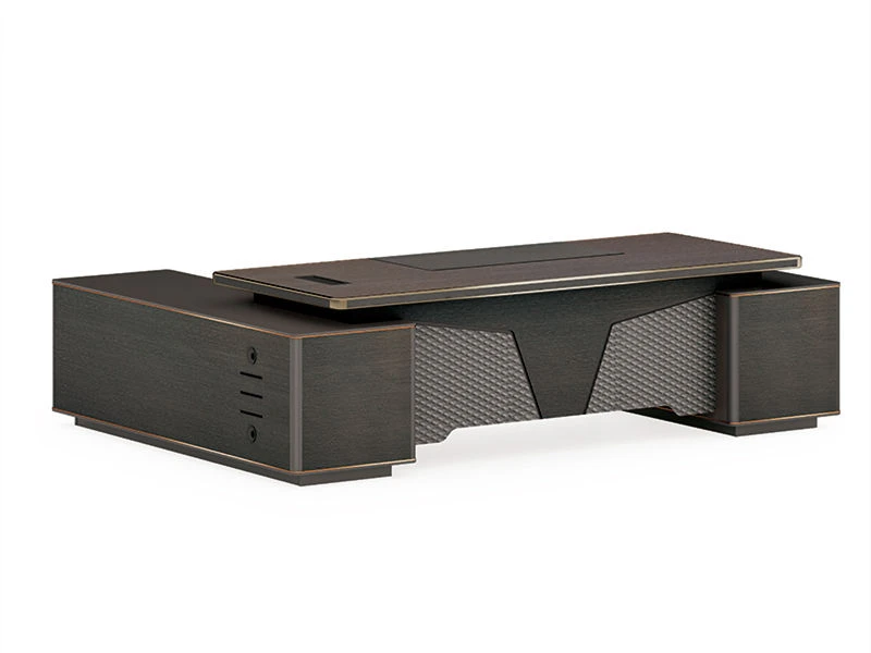 Mesa de CEO em madeira de nogueira escura | Mesa executiva grande em formato de L