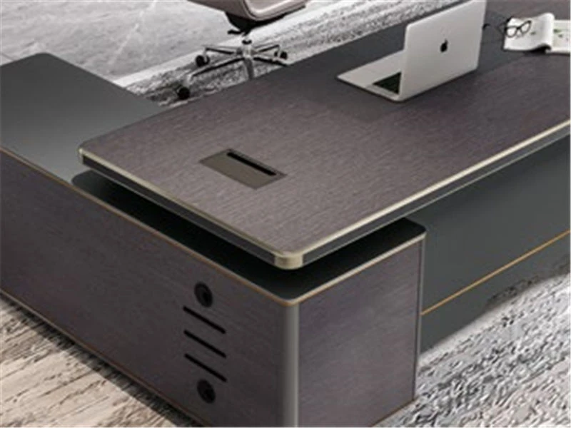 Mesa de CEO em madeira de nogueira escura | Mesa executiva grande em formato de L
