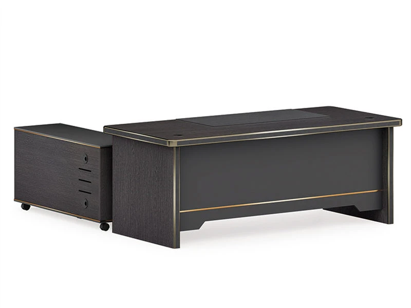 Mesa de escrit&oacute;rio executiva de madeira com arquivo lateral m&oacute;vel