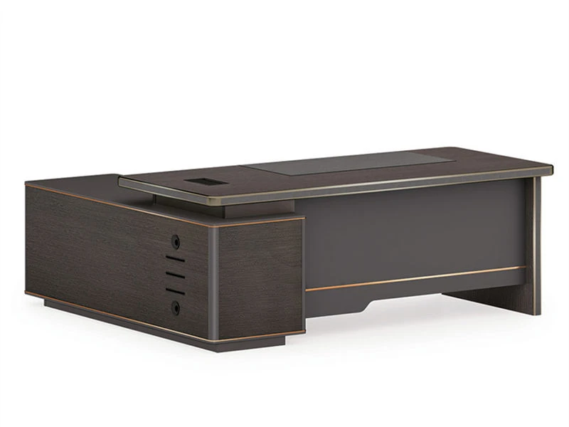 Mesa de CEO em madeira de nogueira escura | Mesa executiva grande em formato de L