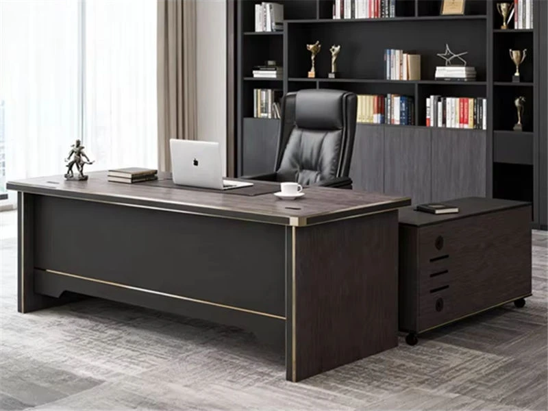 Mesa de escrit&oacute;rio executiva de madeira com arquivo lateral m&oacute;vel