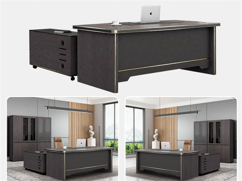 Mesa de escrit&oacute;rio executiva de madeira com arquivo lateral m&oacute;vel