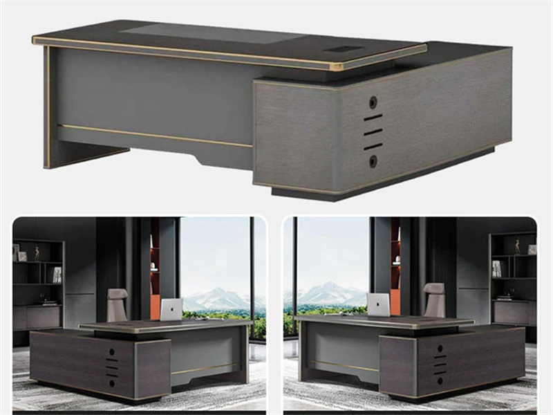 Mesa de CEO em madeira de nogueira escura | Mesa executiva grande em formato de L