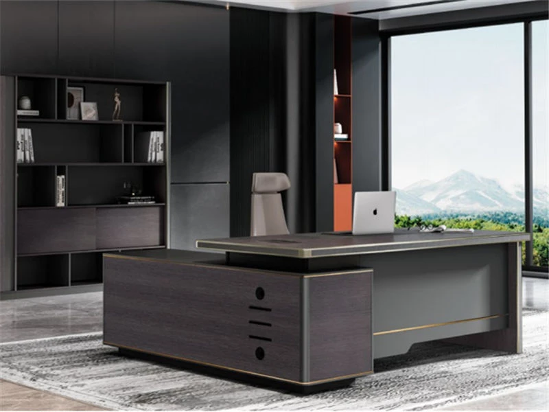 Mesa de CEO em madeira de nogueira escura | Mesa executiva grande em formato de L