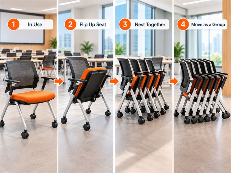 Cadeiras aninhadas – melhor para mudanças frequentes de layout Quais cadeiras suportam fácil reconfiguração para alteração de layouts?